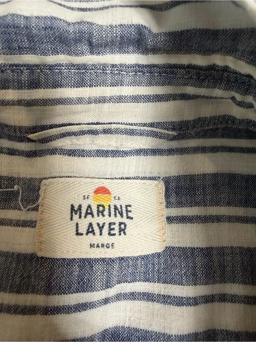 Marine Layer Size Large Blue White Stripe Pullover Collared Shirt Women 100%cott - Picture 12 of 14